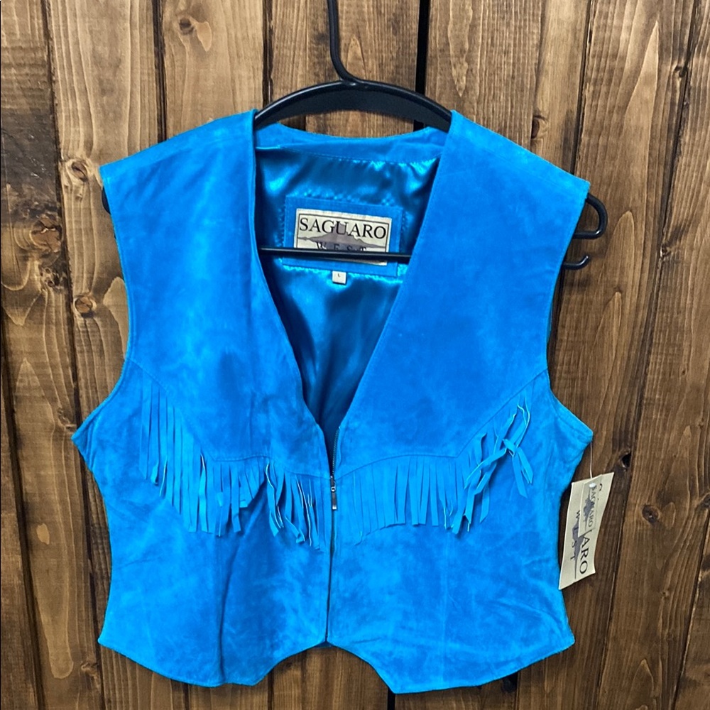 Blue Suede Fringe Vest by Saguaro